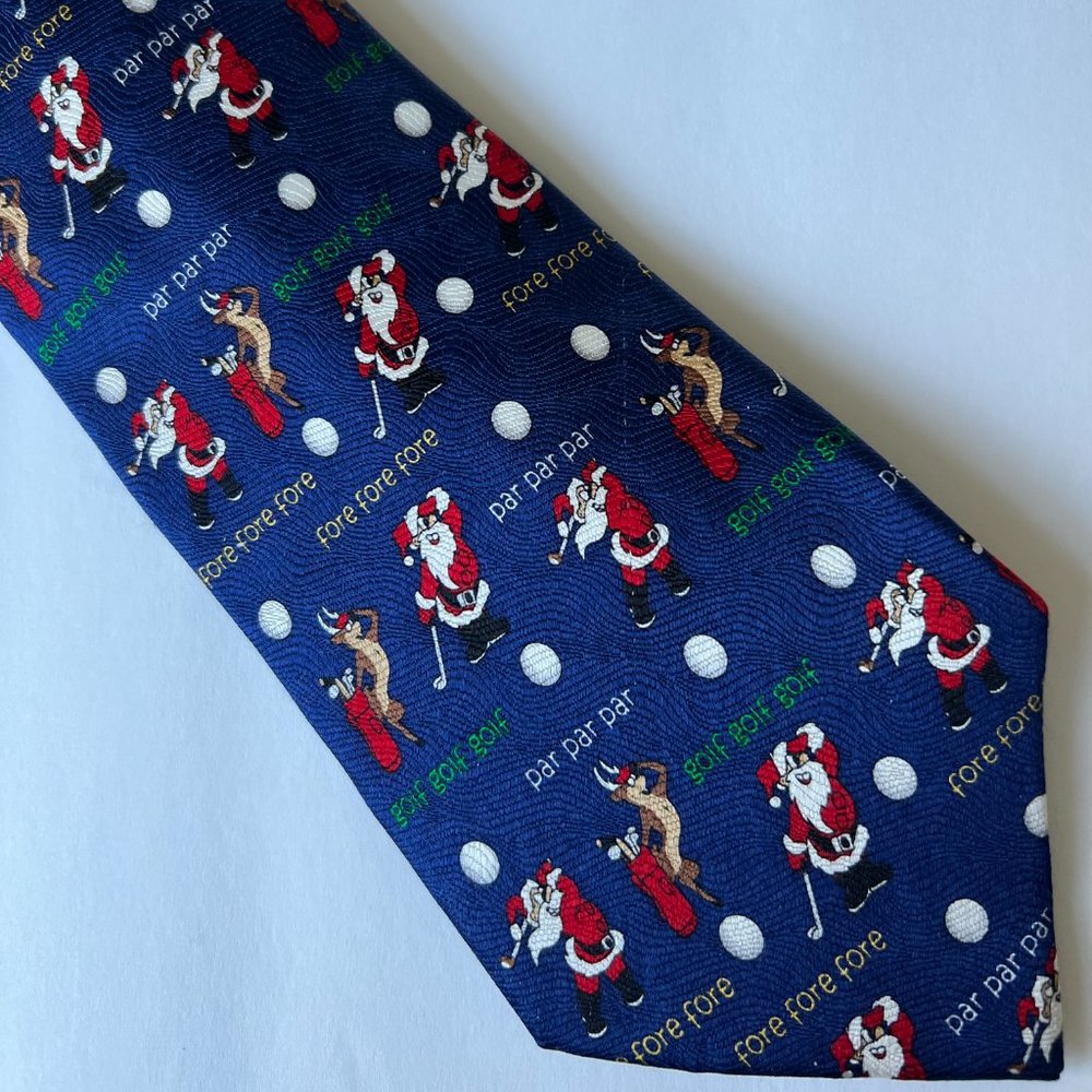 CAPE COD NECKWEAR Novelty Tie "Santa & Reindeer Golfing" EUC
